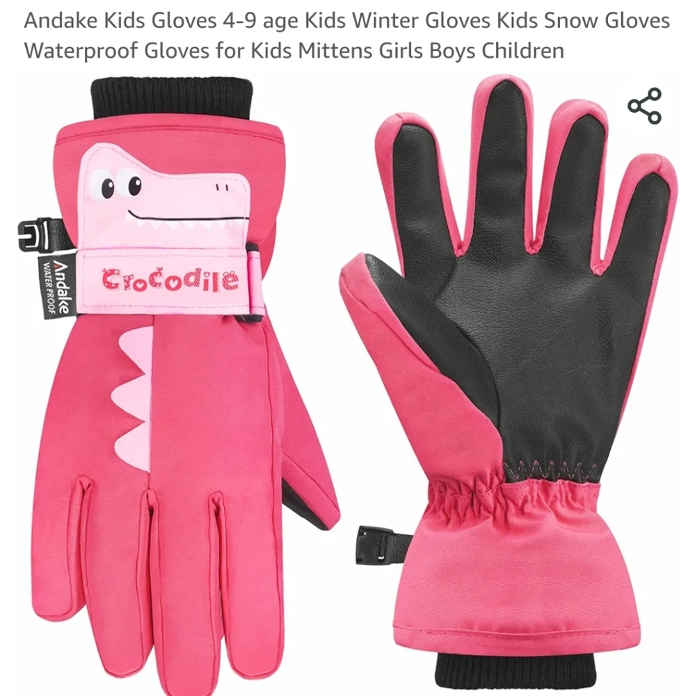 Double Waterproof gloves for snow for age 7-9 pink adjustable velcro  Wr…